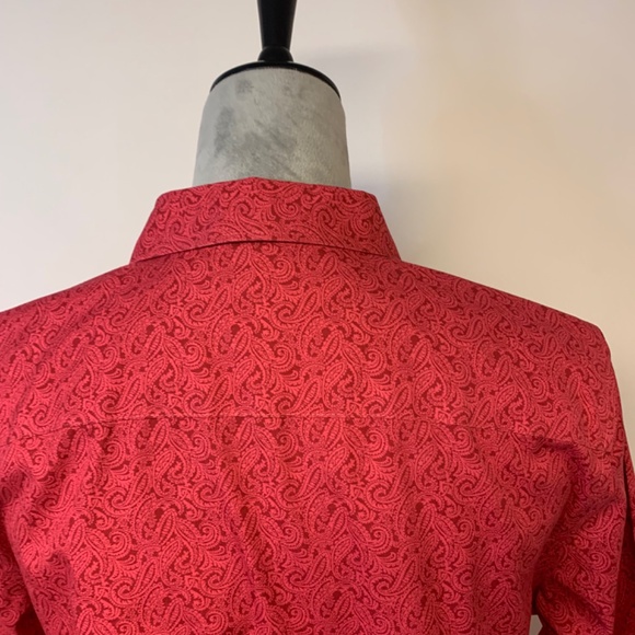 LL Bean blouse SZ XS red button down wrinkle resistant classic paisley office - Picture 4 of 10
